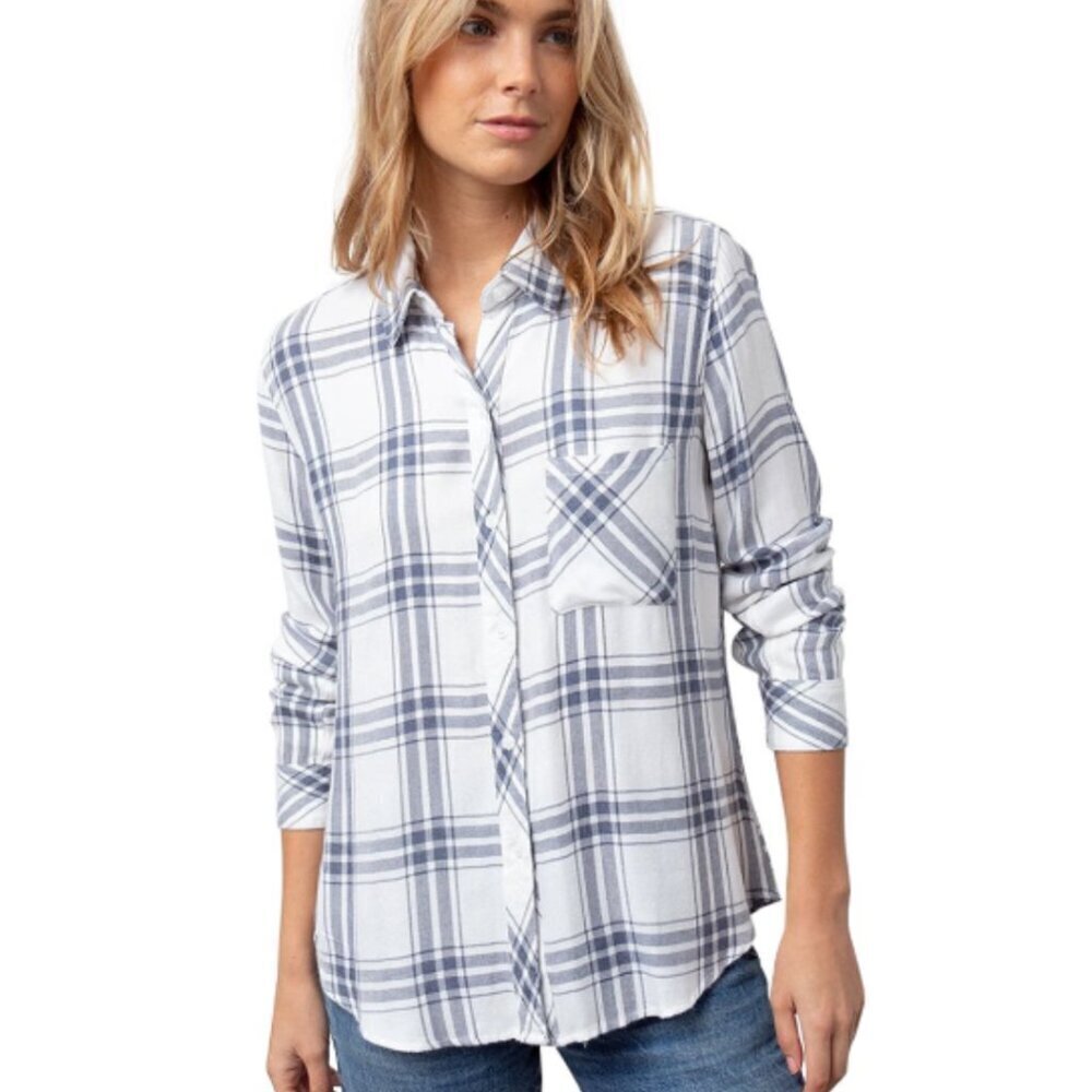 Rails Plaid Hunter White Sapphire Shirt Button Up Long Sleeve S 47444